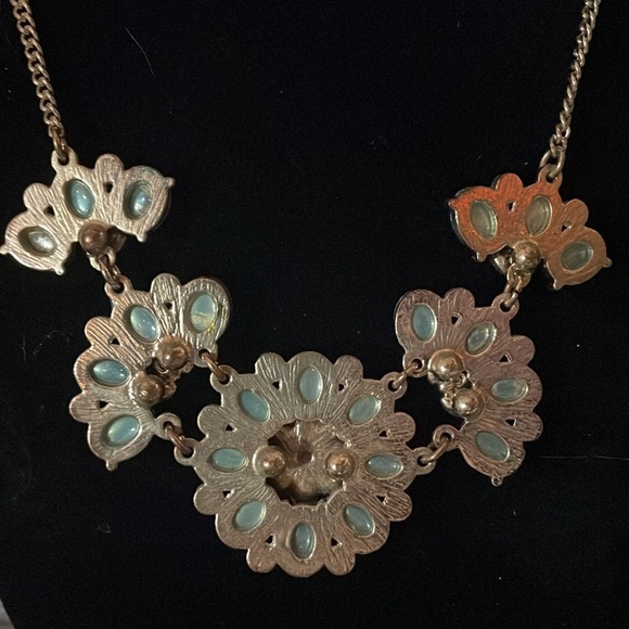 Vintage cerulean floral rhinestones bib necklace - Picture 5 of 7